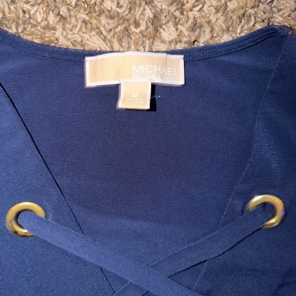 Michael Kors Navy Blue Lace-Up Women's Top - Picture 2 of 2